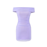 French Purple Pure Desire Shoulder Mesh Dress Women's New Slimmed-But-Betic Skirt