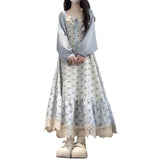 2026 Summer New Korean College Wind And Flower Dress Women's Leather Lace Pinyin Doll Collage Gentle Skinny Dress