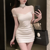 Spice Girl Sexy Mesh Splicing Bag With Ass Short Sleeves To Close Waist Dress Girl Summer Little Man Temperament Is Beautiful Thin Dress
