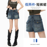 Vintage Blue A-Word Denim Skirt Girl Summer New Hot Babes Bag Hips Two Short Skirt Pants