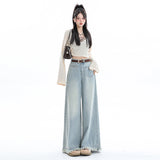 Hairy Broad-Legged Jeans Women's Spring Summer 2025 New High-Rise Loose Light Design Feeling Dredging Trousers