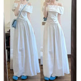 One-Word Shoulder White Shoulder-To-Shoulder Dress Women's Summer 2026 New Beautiful Dress Early Summer Wear Suit Women's Clothing