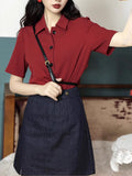 Hong Kong Style Retro Summer Wine Red POLO Direct Straight Loose Regular T-Shirt Small Children's Top