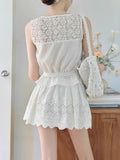 Sea-Born Flower Refreshing And Breathable Cotton Embroidery Dress Lace Hollow Skirt Three-Piece