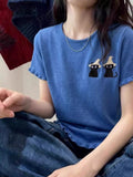 Unique Beautiful Miu Blue Kitten Short-Sleeved T-Shirt Girl 2026 Spring And Summer Super Fire Age Reduction Knitted Shirt Thin Top