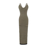 French V-Neck Striped Slinged Sling Dress Women's Summer 2025 New Advanced Seaside Vacation Bust Long Dress