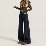 Four Sides Of The Hanging Anti-Fleet Wrinkle Does Not Fade To Keep Warm Elastic Loose Horn Pants High Waist Double Buckle Belly