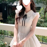 2026 High-End Feeling Bow Tie With Niche Dress Girl Gentle Style Lace Splicing Thin Skirt
