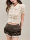 (French Holiday) Hollow And Obedient Knitted Cardigan Women's Short Sleeves