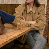Korean Chic Autumn And Winter Vintage Maillard Loose Deer-Skin Velvet Collar Zippered Baseball Suit Handsome Locomotive Suit