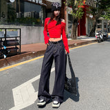 Autumn Explosion Of Denning Retro Water Wash Loose Straight Jeans Women Embroidered Wide Leg Pants