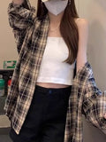 Vintage British Style Green Plaid Shirt Coat Women's Spring And Autumn Leisure Free And Loose Long Folding Shirt