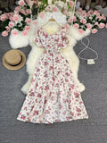 Tea Rest Orange Truss Skirt Summer New Waists Thin Sweet First Love Collar Broken Flowers Big Swing Dress