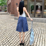 Vintage | French Blue | Big Pocket Loose Cowboy Five Division Of Labor Pants Girl Yichun