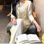 Sweet Dopamine Is A Golden Start! Spring Bright Wool Knitwear Set Yellow Cardigan