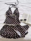 Vintage Wave Spot Shoulder Bikini Swimsuit Is Thin Fresh Holiday Wind Female Swimsuit Female Summer