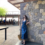 Holiday Style V-Neck Print Sling Dress Femininity Femininity With Thin Waist A Word Retro Dress New Summer