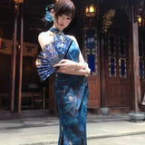 New Chinese Style Elegant Retro Print Open Fork Improved Cheongsam Dress Open Sleeveless Plate Button Dress Woman