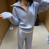 Waffle Knitted Trousers Spring And Autumn New Loose Leisure Lazy Elastic Tight Waist Broad Leg Trousers