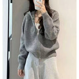 Korean Atmosphere Feels Autumn And Winter Wearing A Pink Sweater Wearing A Female Zipper Coat Hooded Knitted Open Shirt
