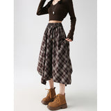 Maillard Curry Lattice Skirt Irregular High-Waist A-Word Umbrella Skirt Retro Style Shaded Thin