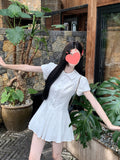 (Real Price) College Style White Short-Sleeved Shirt Dress Summer A Dress Small 100-Fold Short Skirt