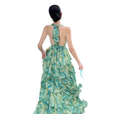 2026 French Holiday Dizzling Green Hanging Neck Hanging Cake Dress Summer New Sanya Seaside Resort Dress