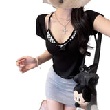 5109# Summer New Pure Desire To Fake Two Short-Sleeved T-Shirt Splicing Sling Sling Vest Women With Chest Pads