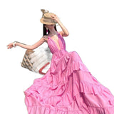 2026 Pure Lust Wind Hanging Back Line Fairy Dress Woman Seaside Lotus Leaf Side Hanging Dress
