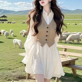 Temperament Shirt Dress 2025 Autumn New French Splicing Fake Two Design Pinling Waist Thin Beauty