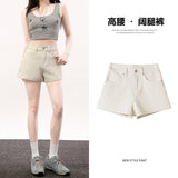 Four-Sided White Denim Shorts Women Summer 2026 New Small High-Waisted Elastic Light Thin A Word Hot Pants