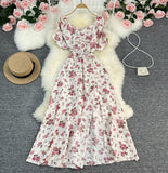 Tea Rest Orange Truss Skirt Summer New Waists Thin Sweet First Love Collar Broken Flowers Big Swing Dress