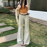 Old Money Latte Milk Tea Color Elastic Horn Low Waist Not Leg Thin Horn Trousers Jeans Jeans