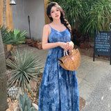 Suspension Hooded Yunnan Tie Dyed Sleeveless Dress Super Fairy Seaside Vacation Sling Skirt National Style 2025 New