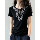 Spring And Summer Bohemian Short-Sleeved Female Round Collar Embroidery Design Thin Fabric Loose Holiday Style