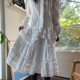 Korean Chic French Small Heavy Craft Pressure Latch Splicing Wooden Ear Shirt + High-Waist A-Word Half-Body Skirt Set