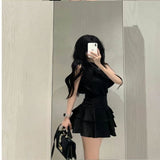 Summer Thousands Of Gold Sense Court Style Temperament Pure Desire Blouse Leaf Side Half Dress Two Suit Dress Woman