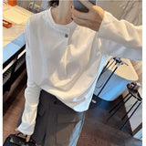 Simple Korean White Long-Sleeved T-Shirt 2026 Early Spring A Buckle Loose Casual Inside The Blouse In The Tide