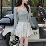Pure Love Girl 48S Fine Wool Knitted Two-Piece Set ~ Thin Cardigan Sling Group Dopamine Top Opener
