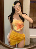 Yan 2026 New Swimsuit Lady High-End Print White Ultra-Sexy Bikini Three-Piece Seaside Vacation