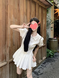 (Real Price) College Style White Short-Sleeved Shirt Dress Summer A Dress Small 100-Fold Short Skirt