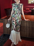 Coagulant New Chinese Style Dress Heavy Industry Embroidered Vest Cheongsam Skirt Mid-Length Skirt