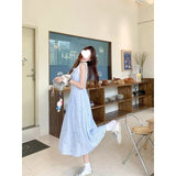 French Blue Striped Sleeveless Sleeveless Vest Dress Women's Summer 2026 Unique Beauty Slimy Dress