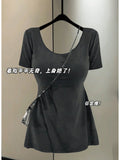 Large-Size Fat Mm Comic Body Thinch Waist Short-Sleeved Top Woman Summer Design Pure Hot Girl Style Long T-Shirt