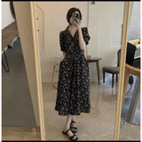 French Retro Floral Sen Series Orange Pear Summer New Broken Floral Dress Women's Wearing V-Neck A-Dress Reduction Age