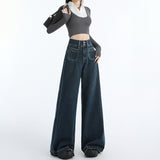 Autumn And Winter New Retro Loose Broad-Legged Pants Mop With Straight Jeans Women & Trousers Lengthen