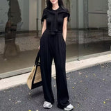 Extremely Simple Style Loose Fashion Suit 2026 Summer New Leisure Belt Shawl Short Sleeves Wide Leg Pants Three-Piece Set