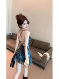 Pure-Want Hottie Cross-Dress Irregular Print Sling Dress Women Summer Wearing Thin Short Skirt