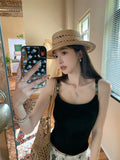 948# Summer New Sweet Lake Beaded Shoulder Strap Design Sling Vest Body-Integrated With Chest Cushions