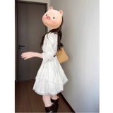 French White Long-Sleeved Waist Dress Women's Spring 2026 New Small Temperament Beautiful Long Dress